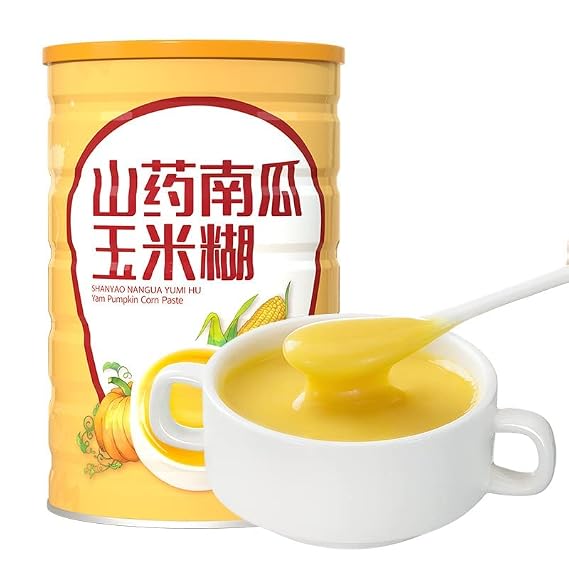 Chinese Yams Pumpkin Corn Paste 500g/Can, Corn Starch Corn Soup, Breakfast Porridge, Instant Healthy Nutritious Five Grains, Meal Substitute Powder, Chinese Snacks (1 can)