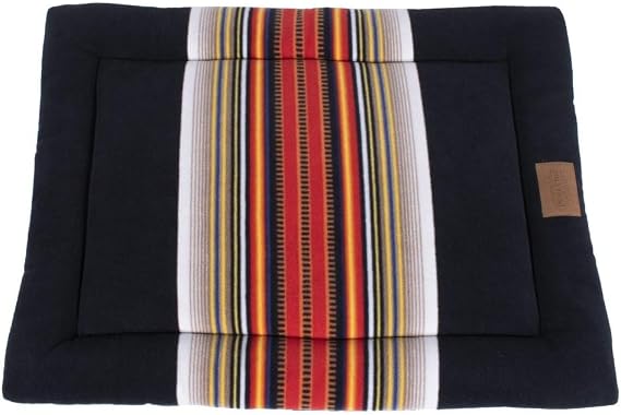 PENDLETON Acadia National Park Pet Cushion Crate Bed Small (30" x 23" x 2") Travel Friendly, Machine Washable, Non-Pilling Fleece, Durable Cotton Canvas Bottom, Black with Multicolor Stripes