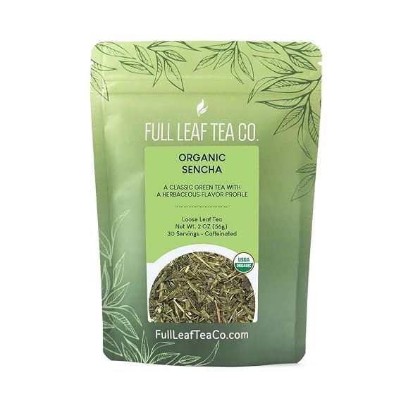 Organic Sencha Loose Leaf Green Tea - 2 oz Bag (Approx. 30 Servings) | Full Leaf Tea Co.