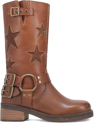Dingo Womens Blacklist Tooled Inlay Round Toe Pull On Motorcycle Casual Boots Mid Calf Mid Heel 2-3 - Black