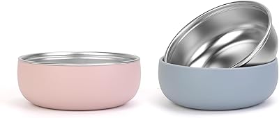 ShineMe Stainless Steel Baby Bowls, 2 pack Toddler Bowls with Removable Colorful Silicone Sleeve, Unbreakable Kids Bowls Non-Slip for Candy, Soup, Cereal, Yogurt, Snacks...