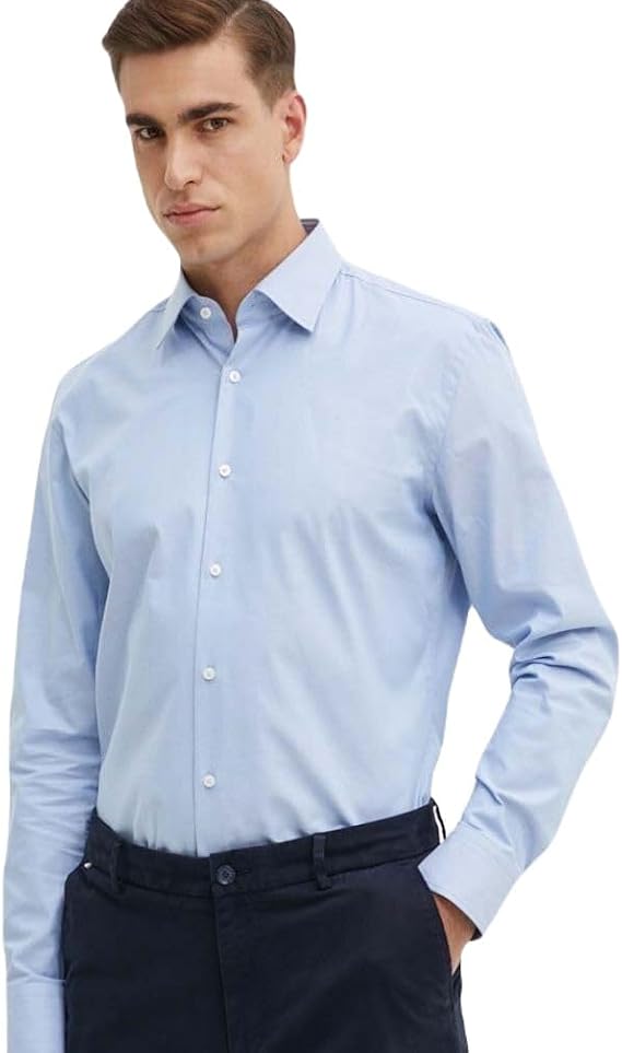 Hugo Boss Men's Hank Slim Fit Easy Iron Dress Shirt (US, Neck, 17, Light Blue)