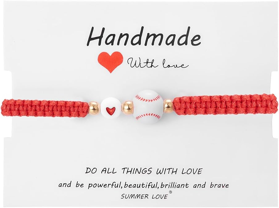 Sports Ball Bracelets for Women Men Handmade Braided Football Baseball Basketball Soccer Rugby Rope Bracelet Adjustable Love Heart Charms Beaded Bracelets Sports Team Fans Jewelry Gifts