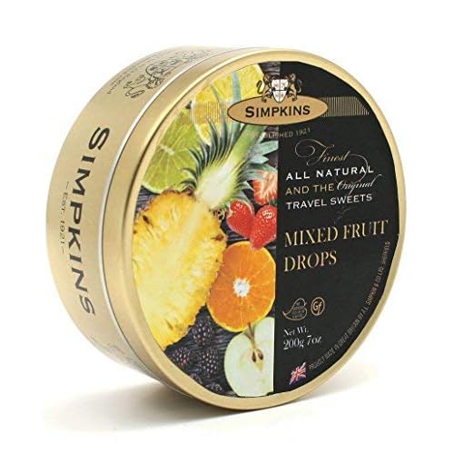 Simpkins Original Travel SweetsSimpkins Travel Sweet, Mixed Fruit Drops, One 7 oz Tin- case of 12