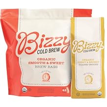 Bizzy Organic Cold Brew Coffee | Bundle | Coarse Ground Coffee | Light & Bright 1 LB + Smooth & Sweet Pitcher Pack 12-count | 2 Pack