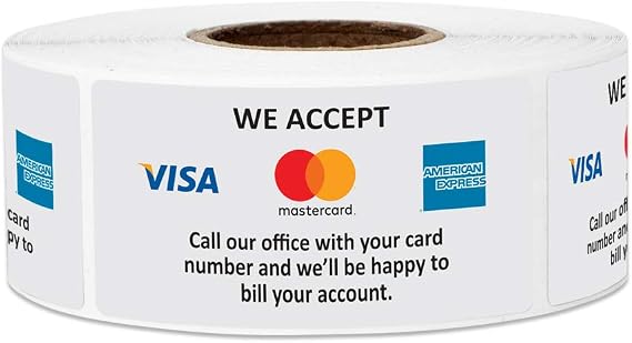 300 Credit Card Sticker Signs Stickers, 1 x 2 Inch We Accept Credit Cards Sign Visa MasterCard American Express Forms of Payment Accepted Sign for Billing - 1 Pack of 300 Stickers
