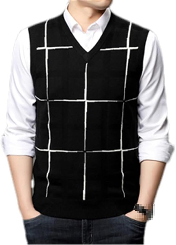 ERFMFKL Mens Sweater Vest V Neck Slim Fit Wool Knitwear Sleeveless Sweater Jumpers Pullover Casual