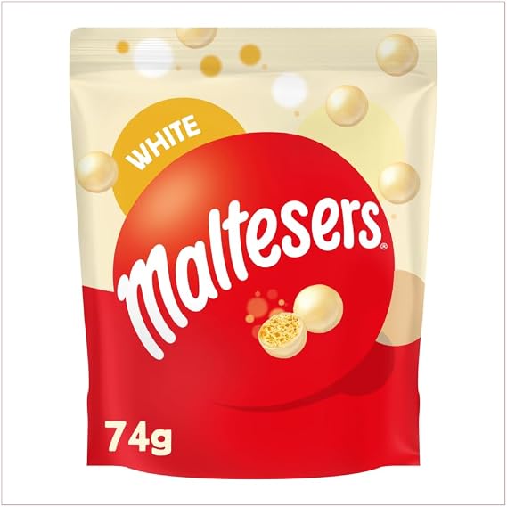 Maltesers White Chocolate Honeycomb Bites Sweet Candy Sharing Pouch 74g | Crispy Honeycomb White Chocolate Sweets & Treats with Melted Butter Caramel Flavours, Perfect Vegetarian Delicious Treats