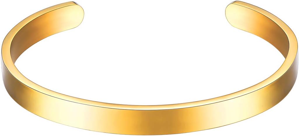 U7 Simple Cuff Bracelet 18K Gold 6mm Polished Men Women Bracelet Bangle (Diameter 2.3")