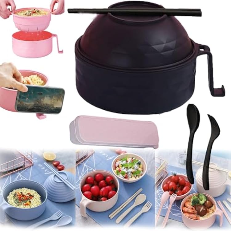Microwave Ramen Bowl With Lid, Strainer, and Handle - Apartment Essentials Dishwasher-Safe Set