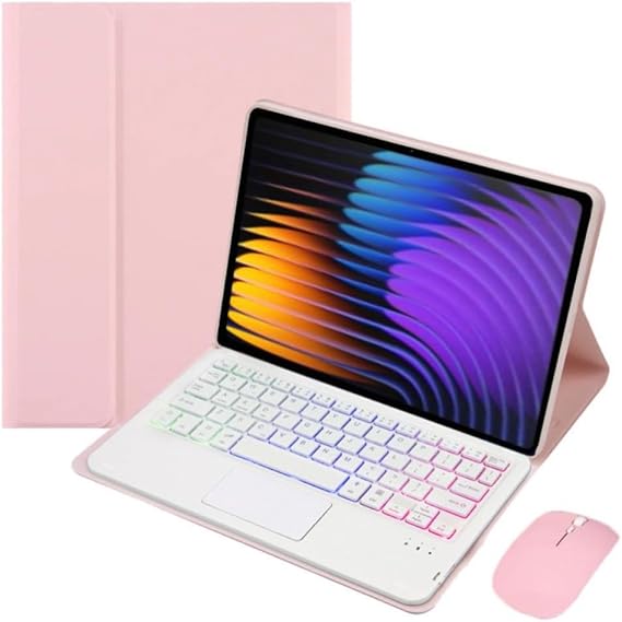Lemore Keyboard Case for Xiaomi Pad 7 11.2 inch/Xiaomi Pad 7 Pro 11.2 inch, Case with Backlit Keyboard, Trackpad, English, Detachable Rechargeable BT Wireless, Folio Stand Cover, PU Leather (Pink)