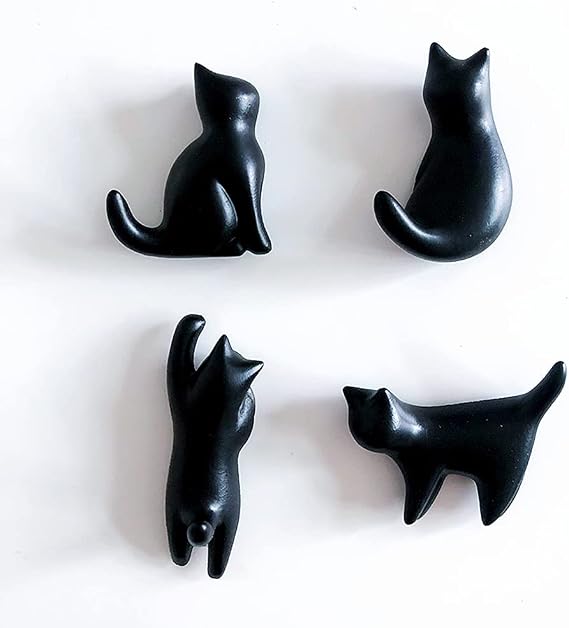 Cute Cat Fridge Magnets, 4pcs Funny Black Cat Refrigerator Magnets, Mini Kawaii Decorative Magnets for Home Kitchen Office Class Lockers Whiteboard, Gift for Magnets Collector, Cats Lovers