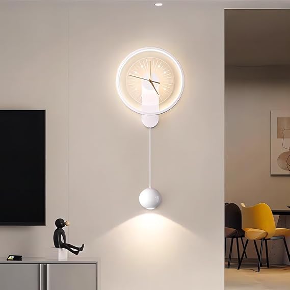 Wall Lights LED Wall Clock Creative with 3 Colour Lighting Clock Design Wall Light Black Wall Lighting Modern Wall Decoration for Living Room Dining Room Office Kitchen (White A Style)