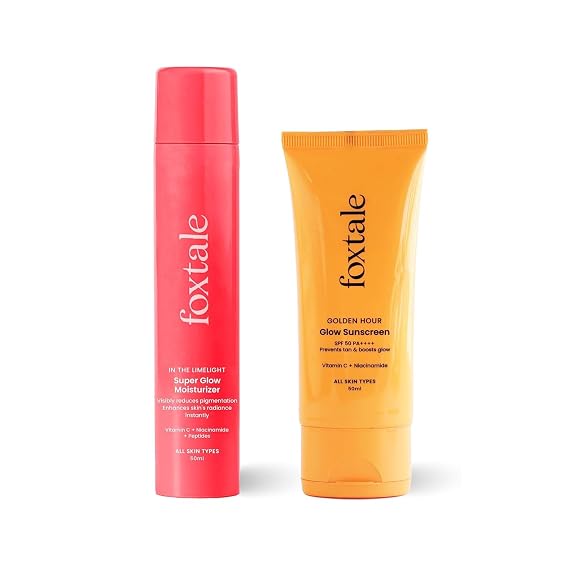 Golden Glow Duo | SPF 50 Glow Sunscreen & Super Glow Moisturizer | Vitamin C, Niacinamide & Peptides | Brightens, Hydrates, Prevents Tan & Pigmentation | All Skin Types | Summer Essentials