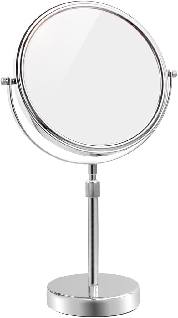 Nicesail Tabletop Makeup Mirror 8 Inch Double-Sided With 7X Magnification, Freestanding With Pedestal for Shaving, Height Adjustable Chrome Finish