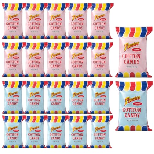 Flossies Famous Cotton Candy, Flavorful Blueberry and Strawberry, Light and Fluffy Cotton Candy, Ideal Party Snack for All Ages, 2.4 Ounce 20 Pack