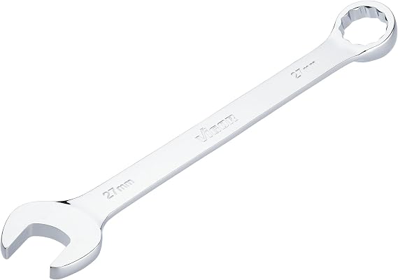 Vigor Combination Spanner V7740-27 SW 27 mm Long Version 15 Degree Offset External Hexagonal and Double Hexagonal Profile Chrome-Plated and Polished