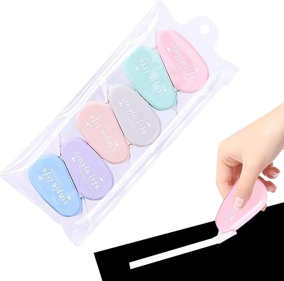 6 PCS Correction Tape Roller, Pocket Correction Tape, | Mouse White Out Scrapbook Tape, Scrapbook Accessories, for School Office Supplies