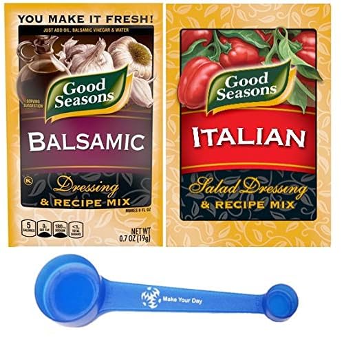 Good Seasons Dressing & Recipe Mix, Balsamic and Italian, .7 Ounce Packets 12 Packets - with Make Your Day 4-in-1 Measuring Spoon