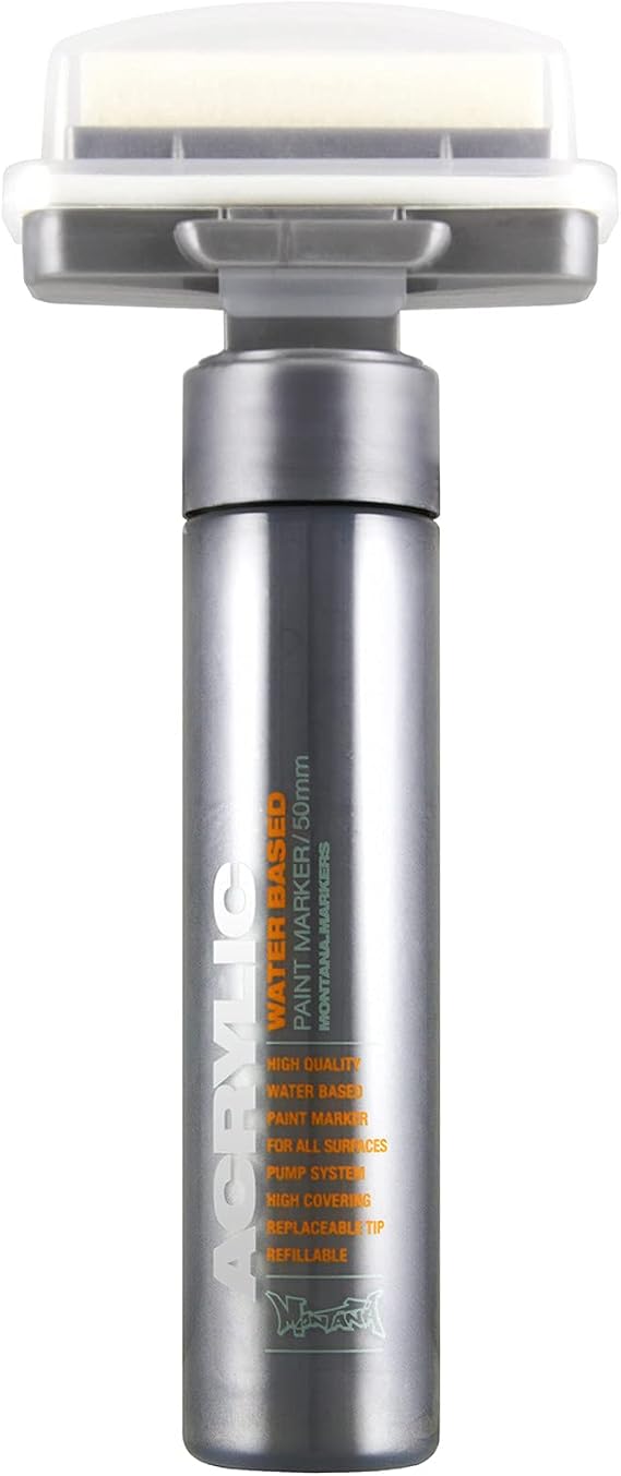 Montana Cans Acrylic Paint Marker, 50mm, Extra Broad, Metallic Outline Silver