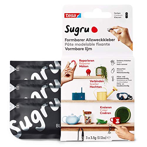 tesa 41235-00001-00 Sugru Malleable, Strong All Purpose Adhesive, 3 Pack 3 x 3.5 g in Black, 3 x 3,5 g