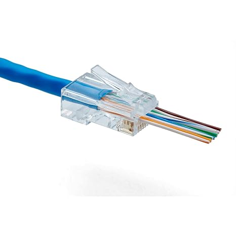 trueCABLE Cat6/6A RJ45 Pass Through Connectors, Unshielded (UTP) Modular Plug, UL Listed, EZ Crimp End, Gold Plated 3 Prong 8P8C, 100 Pieces