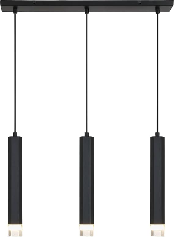 21W LED Cylinder Pendant Light 3-Light Black Hanging Light Integrated LED Modern Kitchen Lighting Fixture, 1089 Lumens, 3400K Warm White