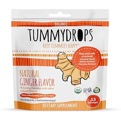 USDA Organic Natural Ginger Tummydrops, Gluten Free & Vegan, 33 Individually Wrapped Drops in a Resealable Bag