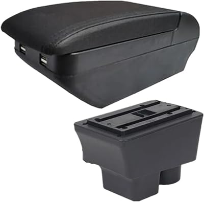 Compatible with Skoda Fabia Armrest Box Compatible with Skoda Fabia 2 Car Armrest Box Storage Box 2008-2014 Interior Dedicated Retrofit Car AccessoriesH Black line 4USB