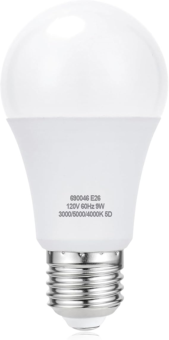aooshine A60 E26 LED Light Bulb - 3 Color Temperatures (3000K/5000K/4000K), E26 Standard Medium Base, Non-Dimmable, 1 Pack, 120Volts 9Watts LED Bulbs for Table Lamp/Floor Lamp/Chandeliers