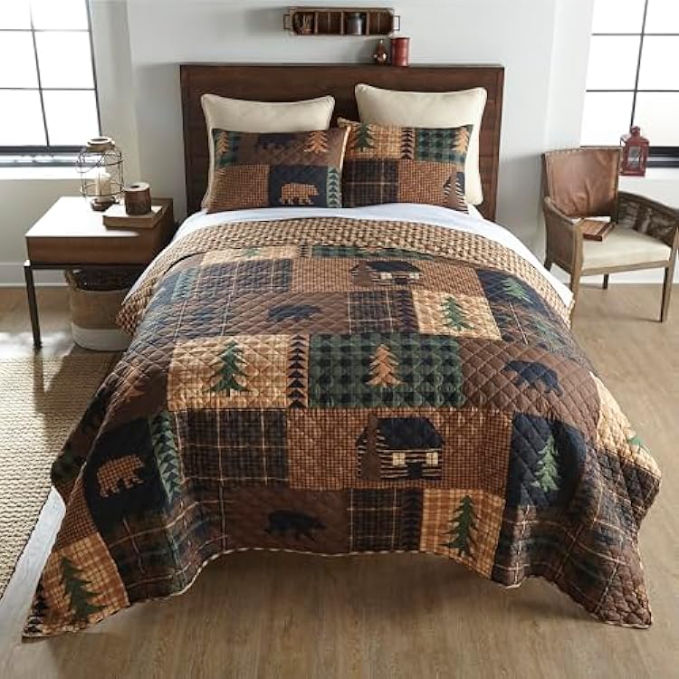 Donna Sharp Flip It Collection 1 Queen, Brown Bear Cabin, Polyester Set