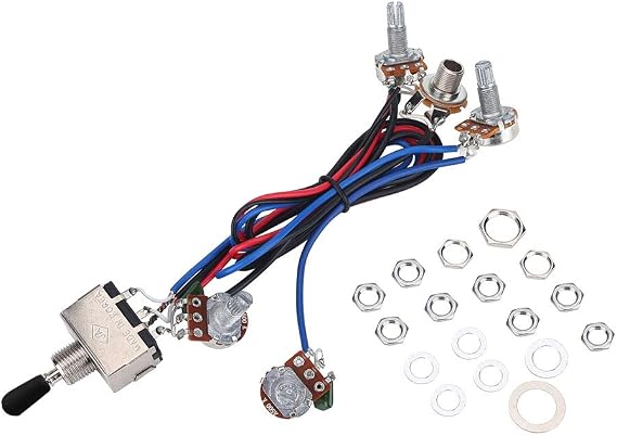 Guitar Wiring Harness, 3 Way Switch 2 Volume 2 Tone 1 Jack 500K Pots Compatible with Guitar Performance Accessory