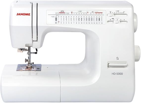 Janome HD5000 Heavy-Duty Sewing Machine for Beginners - Portable Mechanical Sewing Machines with Accessories and Cover, Leather Stitching Machine for Hemming, Clothes, Jeans, Quilting, Upholstery