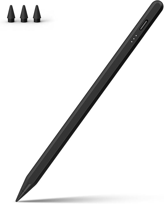 Stylus Pen for iPad, 13 mins Fast Charge Stylus with Palm Rejection, Tilt Sensitivity, Compatible with 2018-2025 iPad Air 3/4/5/6, iPad mini 5/6, iPad 6/7/8/9/10, iPad Pro 11"/12.9"/M4 (Black)
