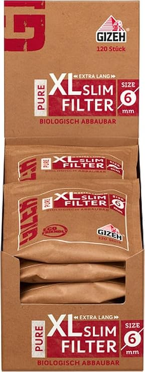 Gizeh Pure XL Slim Filter 10 bags, 120 filters, 6 mm
