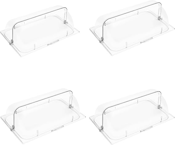 4 Pack Clear Plastic Chafing Dish Covers, 21" x 13" x 7" Roll Top Display Cover, Full Size Chafer Dome Food Pan Cover Lid for Chafing Dessert Cake Commercial Food Display Restaurants Bakery
