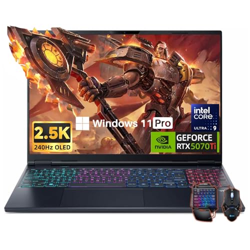 acer Predator Helios Neo 16S AI Gaming Laptop, 16 2.5K QHD 240Hz 2ms OLED Display, NVIDIA RTX 5070Ti 12GB GDDR7, Intel Ultra 9 275HX 5.4GHz, 64 GB DDR5, 2 TB SSD, Windows 11 Pro, Accessories