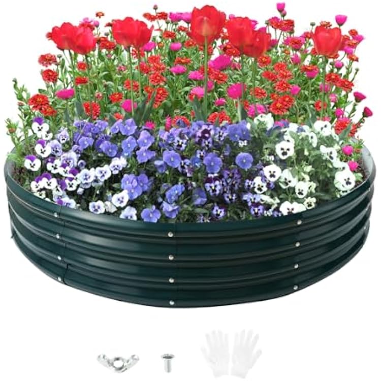 Galvanized Raised Garden Beds for Gardening - 4x4x1ft Round Metal Planter Boxes Above Ground Outdoor for Vegetables,Flowers,Herbs, Garden Container Green