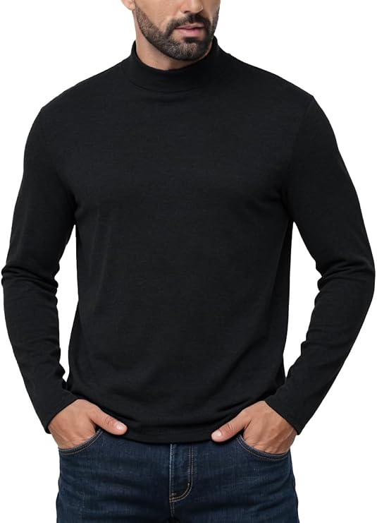 Men's Mock Turtleneck Long Sleeve Shirt Casual Basic Thermal Undershirt Lightweigt Pullover