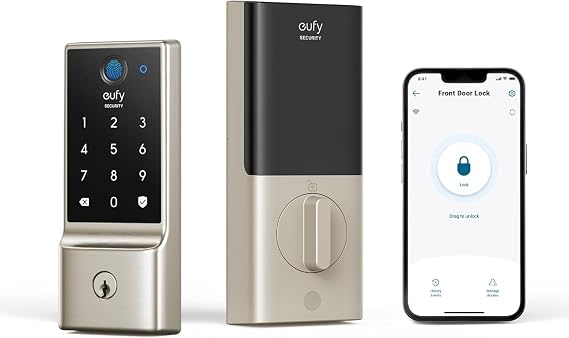 eufy Security Smart Lock C220, Fingerprint Keyless Entry Door Lock | Built-in Wi-Fi, App Remote Control, Up to 8-Month Battery, Front Door Smart Lock Deadbolt, IP53 Rated, BHMA Grade 3, Nickel