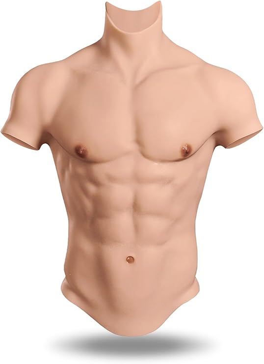 Silicone Muscle Suit Realistic Silicone Bodysuit Realistic Male Chest Muscle Simulation Skin (Nude, S without zipper)