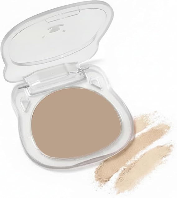 Single Pan Eyeshadow in Soft Beige Grey Tone, Subtle Shimmer Finish with Cool Undertone, Smooth Blendable Pressed Powder in Bear-Shaped Transparent Compact for Natural Eye Definition (Soft Taupe)