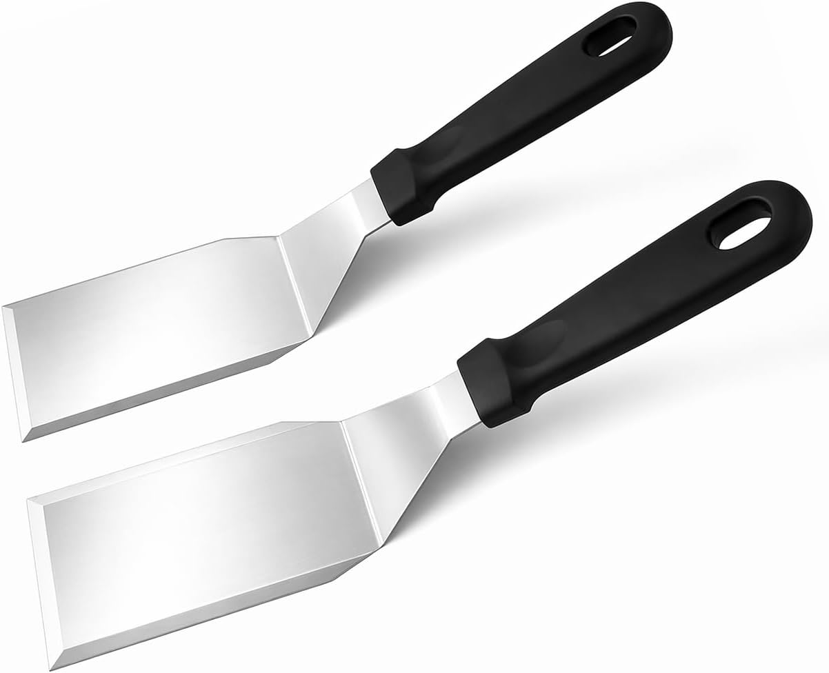 2PCS Griddle Spatula, Stainless Steel Metal Griddle Spatula, Wide Metal Spatula with Offset Design, Burger Turner for Flat Top Griddle BBQ Cooking, Metal Spatulas for Cooking Burgers Pancakes Eggs