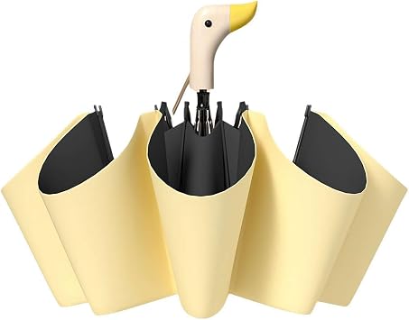 Cartoon Duck Handle Umbrella, Cute Folding Umbrella, Compact Small Travel Umbrellas for Outdoor Rain Sun (Yellow)