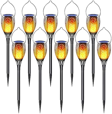 Solar Torch Light, Flickering Flames Solar Fire Lights Outdoor, 3 in 1 Detachable Hooks Dusk to Dawn Christmas Landscape Decor Lighting Hanging Lanterns for Garden Pathway Lawn (10 Pack)