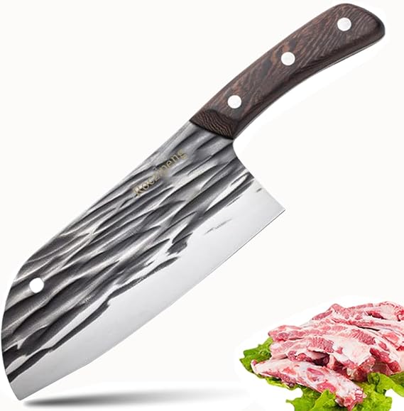 7.48" Ultra-Sharp Meat Cleaver Knife, Stainless Steel Chinese Butcher Chef Cleaver Knife with Wooden Ergonomic Handle for Cutting Meat, Bone & Vegetable