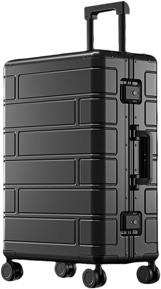 All Aluminum Magnesium Hardside Carry on Luggage with Spinner Wheels, Zipperless Carry on Suitcase with TSA Lock, Airline Approved Suitcase Metal Rolling Luggage for Travel, Business (Black, 20 inch)