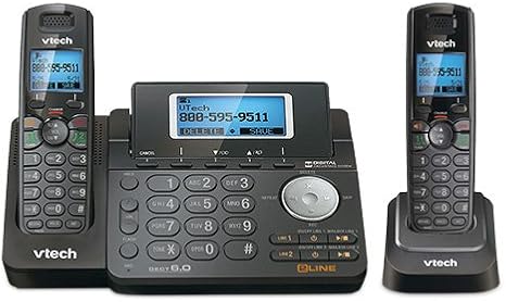 VTech DS6151-11 DECT 6.0 2-Line Expandable Cordless Phone + (1) DS6101-11 Accessory Handset, Black