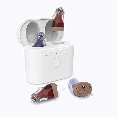 Rechargeable Hearing Aids for Seniors - Noise Cancelling Digital Hearing Aids Amplifiers with Clear Sound & Portable Charging Case for Elderly Adults (Blue and Red)