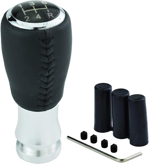 5 Speed Shifter Knob Light PU Leather Gear Lever Handle Car Transmission Shift Stick for Most Manual Automotive Vehicles (Black Stitches)